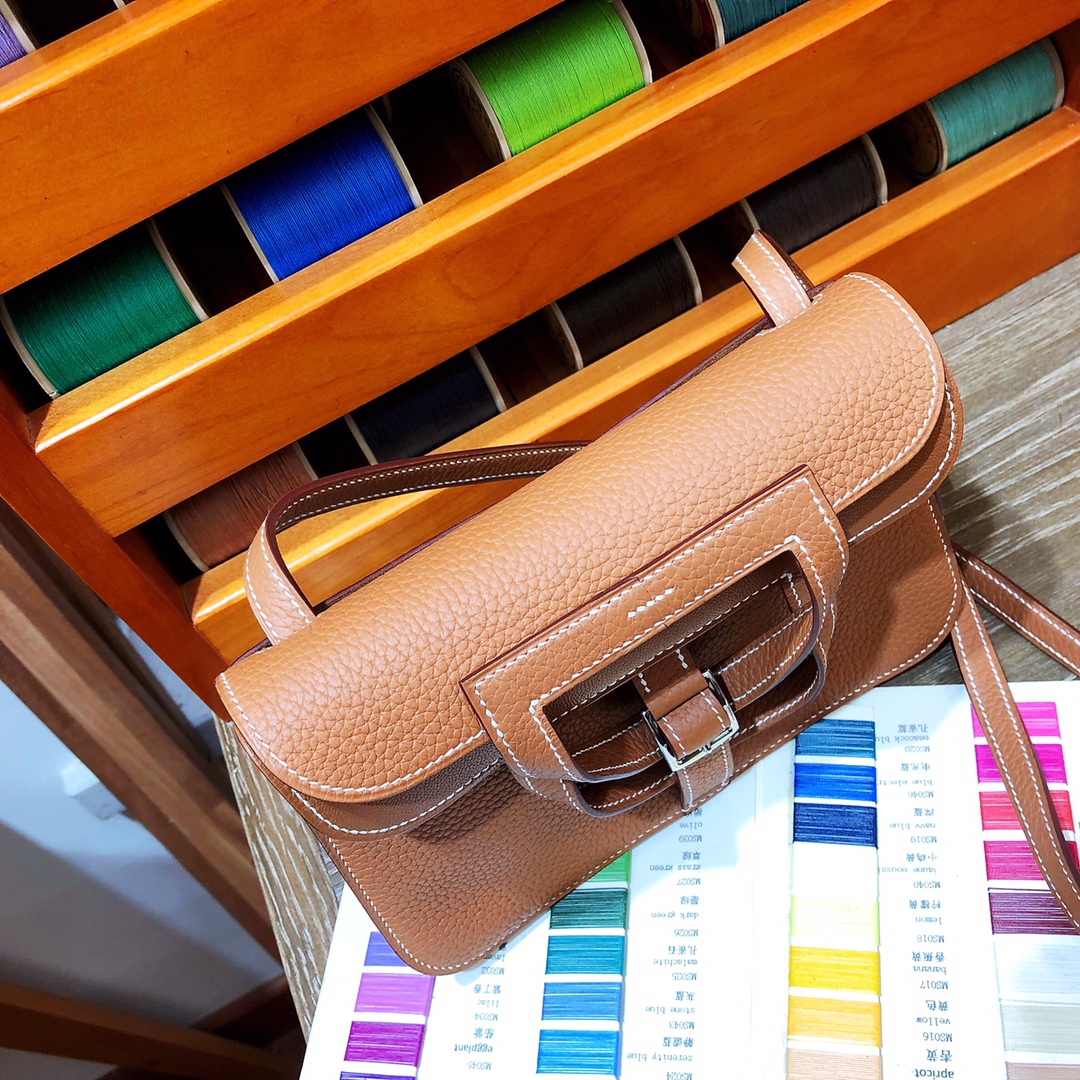 에르메스 미니 할잔백22 골드브라운 은장 끌레망스 가죽